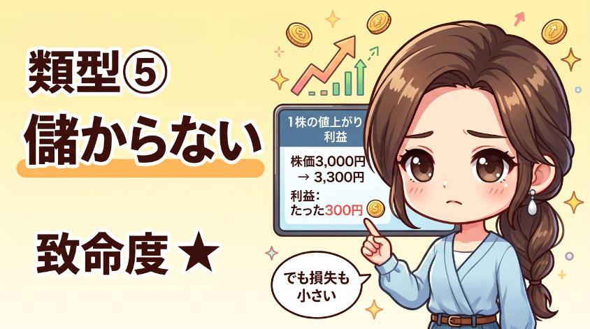 2.5　【類型⑤】儲からない論：1株では値上がりしても利益が小さい（致命度★）